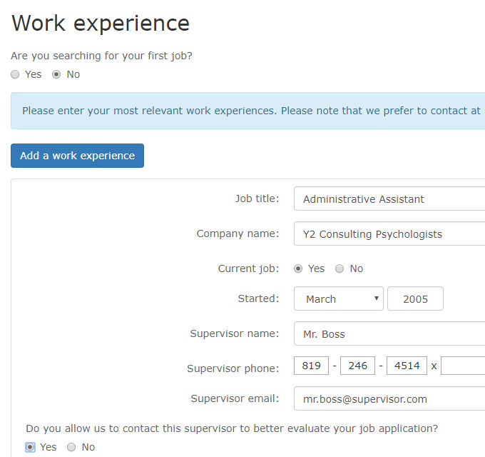 Application form and evaluation of the candidate